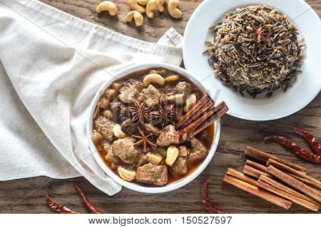 Thai Massaman Curry On The Wooden Background