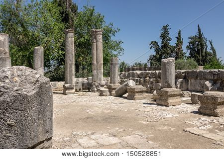 Ruins of Ancient Synagogue Galilee Israel at Midday