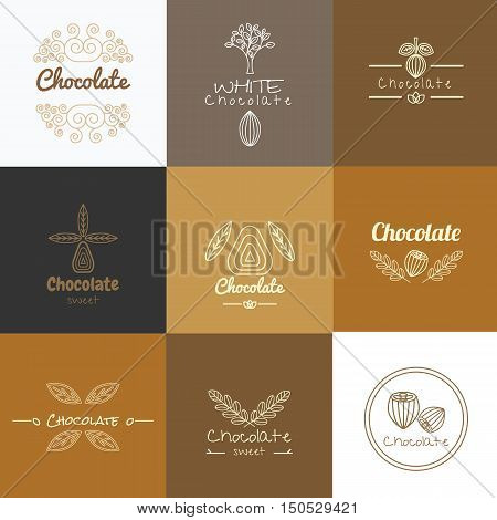 Vector logo design concepts and templates in trendy linear style for chocolate packaging