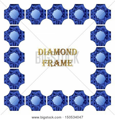 Sapphire square frame. Vector illustration jewelry. Abstract vector border on white background.