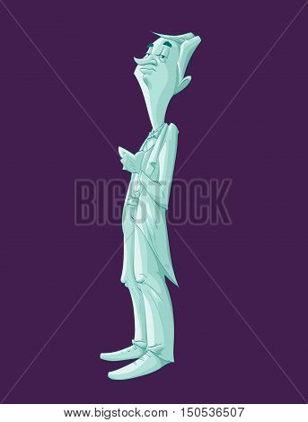 Colorful vector illustration of a cartoon green ghost butler