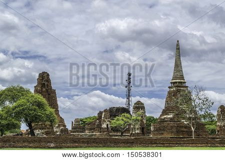 Old Beautiful Thai Temple wat Mahathat Ayutthaya Historical Park Ayutthaya Thailand