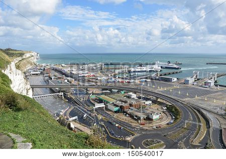 Dover United Kingdom - October 1 2016: Overlooking Dover Harbour Channel port