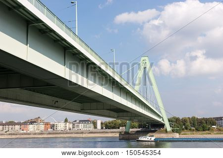 View of the Deutzer Bridge from the Rhine River