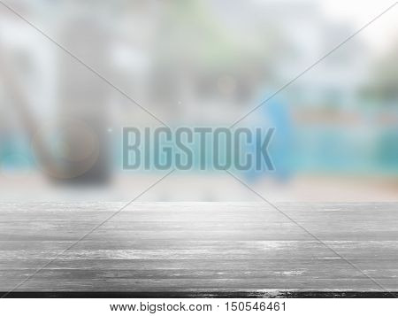 closeup top wood table with Blur Background