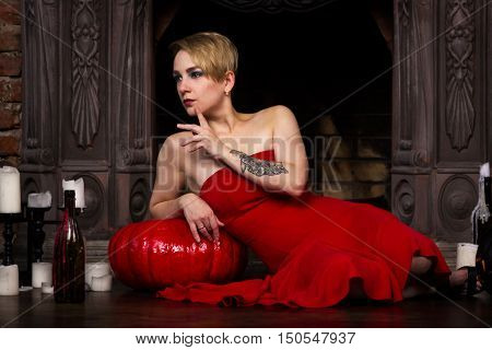 Blonde Girl In Red Dress