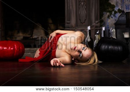 Blonde Girl In Red Dress