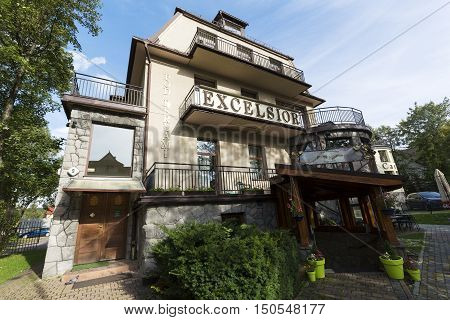 ZAKOPANE POLAND - SEPTEMBER 23 2016: Guest house that is named Pod Berlami it is also known as the Villa Excelsior. The building was built in second quarter of the twentieth century.