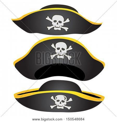 Set of Pirate Hat Isolated, Pirate Fancy Dress Hat with Jolly Roger