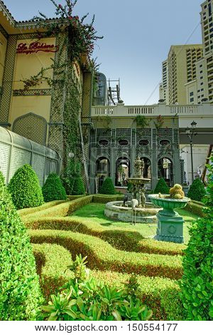 DUBAI, UAE - SEPTEMBER 06, 2016: View of Jumeirah Beach Residence (JBR). This popular area has now developed a further 300000 sq ft of shopping and beach area