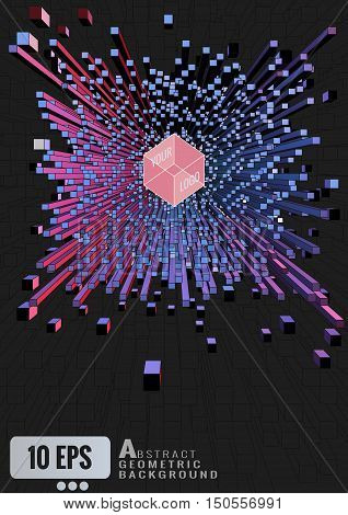 Abstract 3D geometric cube extrude on black graphic background