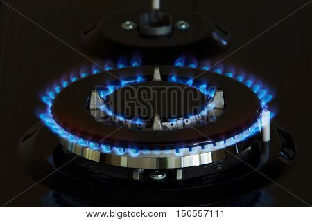 gas burner is lit on the kitchen