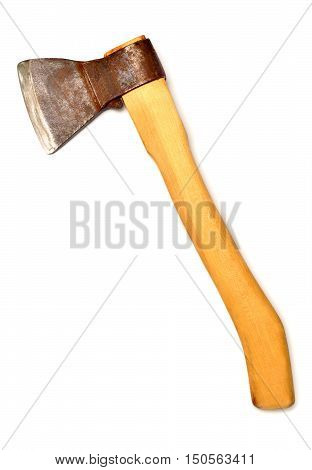 Aged ax isolated on white background. Metal