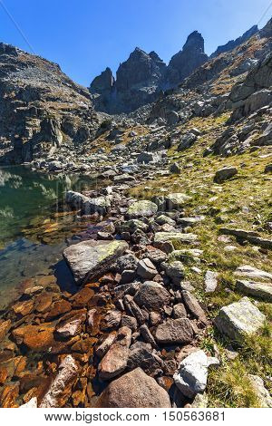 Amazing landscape of The Scary lake and Kupens peaks, Rila Mountain, Bulgaria