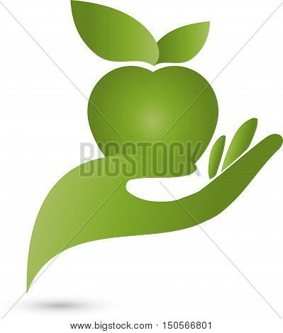 Hand and apple in green, diet logo