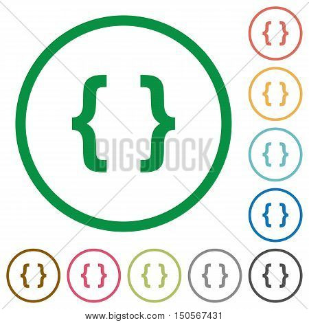Set of programming code color round outlined flat icons on white background