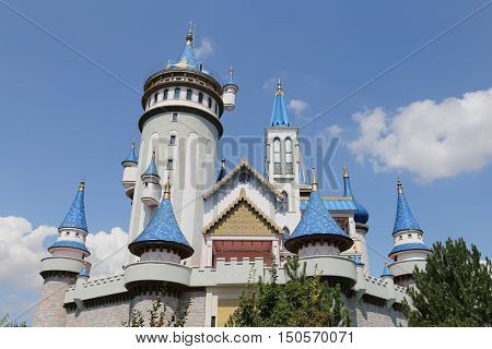 Fairy tale castle in Sazova Science Art and Cultural Park in Eskisehir City Turkey