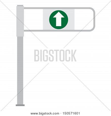 Vector illustration shop entrance gate with green arrow. Turnstile. Supermarket go barrier