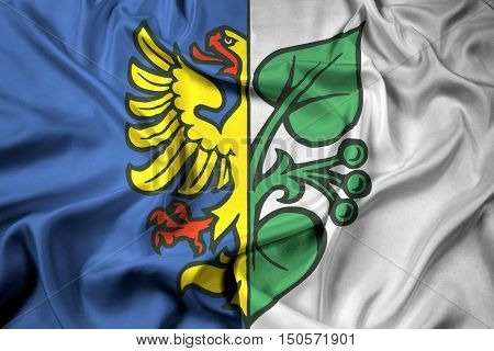 Waving Flag of Karvina Czechia, with beautiful satin background. 3D illustration