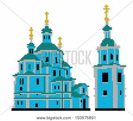 Vector scheme for embroidery Resurrection Cathedral in Sumy. 

Image Resurrection Cathedral consists of squares of different colors.