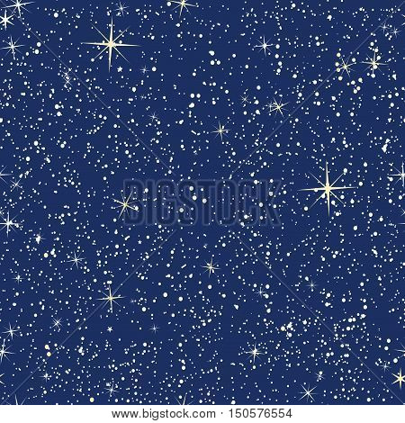 Seamless pattern of bright starry night. Vector illustration.