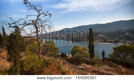 Top view of the landscape of Poros island, Greece.