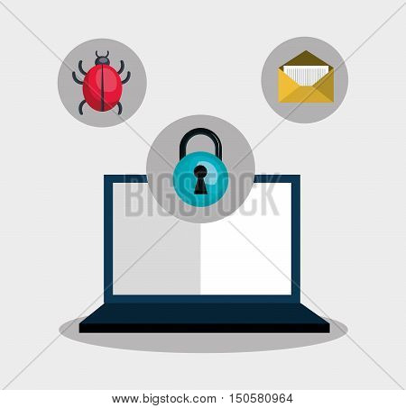 laptop computer and informatic alert security system icon set. colorful design. vector illustration