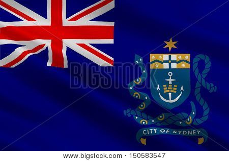 Flag of Sydney is the state capital of New South Wales and the most populous city in Australia and Oceania. 3d illustration