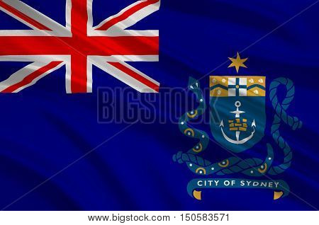 Flag of Sydney is the state capital of New South Wales and the most populous city in Australia and Oceania. 3d illustration