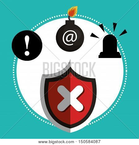 wrong sign shield and alert internet security icon set. colorful design. vector illustration