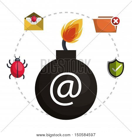 bomb and virus alert security system icon set. colorful design. vector illustration