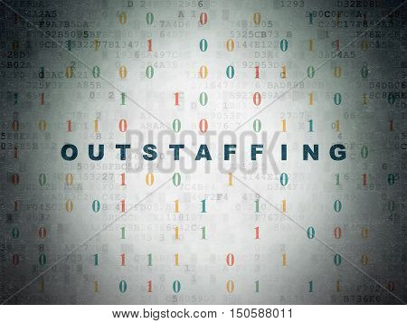 Business concept: Painted blue text Outstaffing on Digital Data Paper background with Binary Code