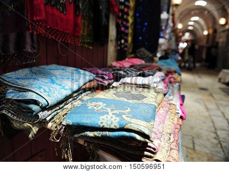 Goods in the old market of Akko in Acre Israel.
