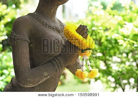 Stone Statue Detail Of Praying Hand