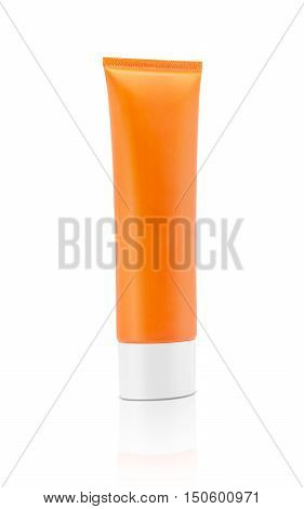 blank packaging cosmetic sunscreen tube isolated on white background