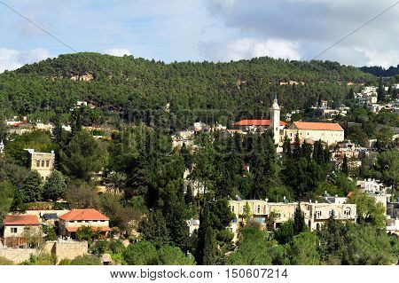 Aerial landscape of Ein Karem Jerusalem Israel.