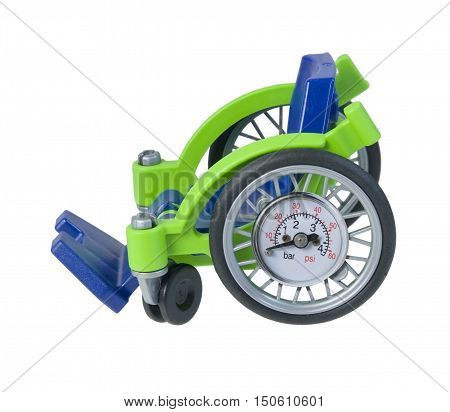 Wheelchair with a Air Pressure Gauge for speed used for transportation - path included
