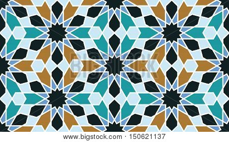Seamless pattern in Moroccan style. Mosaic tile. Islamic traditional ornament. Geometric background
