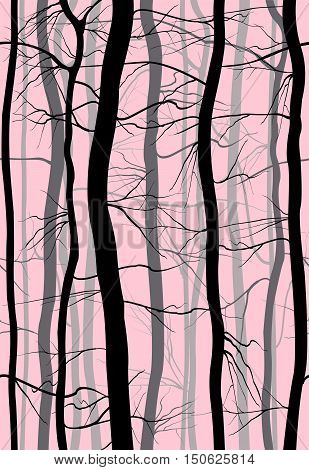 Forest Branches seamless pattern. Fog in spring, winter bare trees vector.