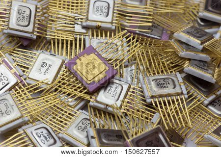Vintage soviet military goldplated logic metal-ceramic microchip