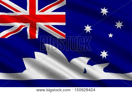 Flag of Sydney is the state capital of New South Wales and the most populous city in Australia and Oceania. 3d illustration
