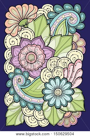Template for vintage card with detailed hand drawn zentangle inspired flowers. Save the date cards, wedding invitation flowers and decorative elements. Floral invites, boho style.