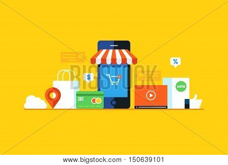 Mobile marketing , e-marketing, e-comerce. Flat design style modern vector illustration.