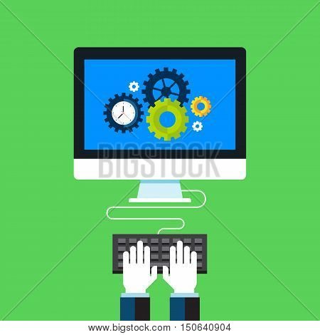 Project developing, Tech support, Optimization. Flat design modern vector illustration concept.