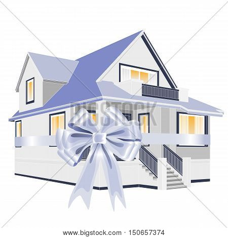 Vector illustration of the house with the ribbon for sale or present