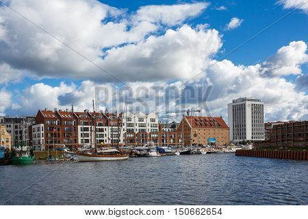 Gdansk Poland - October 04 2016: Yachts in the bay in old town of Gdansk in autumn
