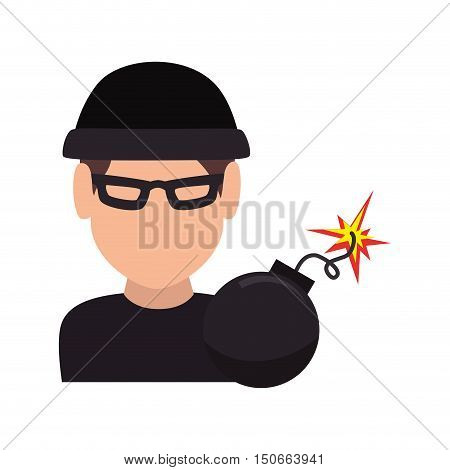 avatar man thief wearing black clothes and  bomb icon. vector illustration