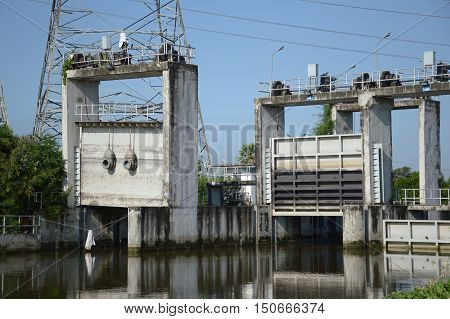 close up public dam in country Chachoengsao Thailand