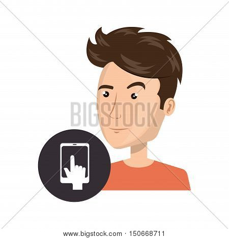 avatar man person with smartphone icon over black cirlcle. vector illustration