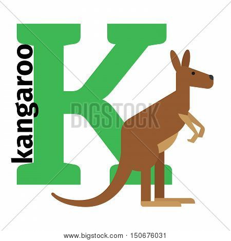 English animals zoo alphabet with letter K. Kangaro vector illustration